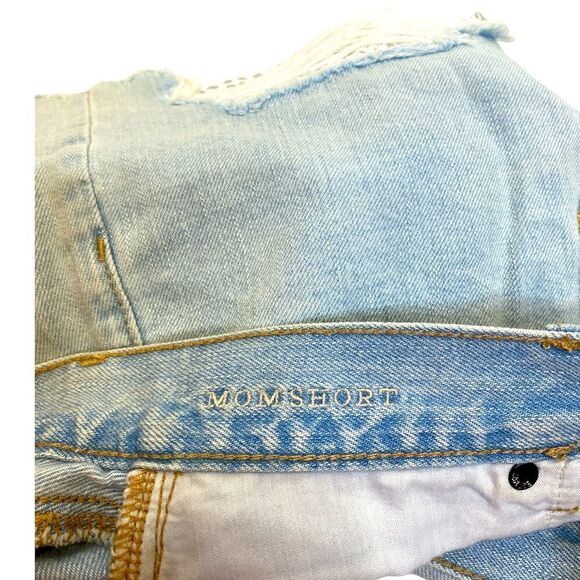 American Eagle Womens Blue Light Wash High Rise Distressed Mom Shorts - Picture 4 of 4